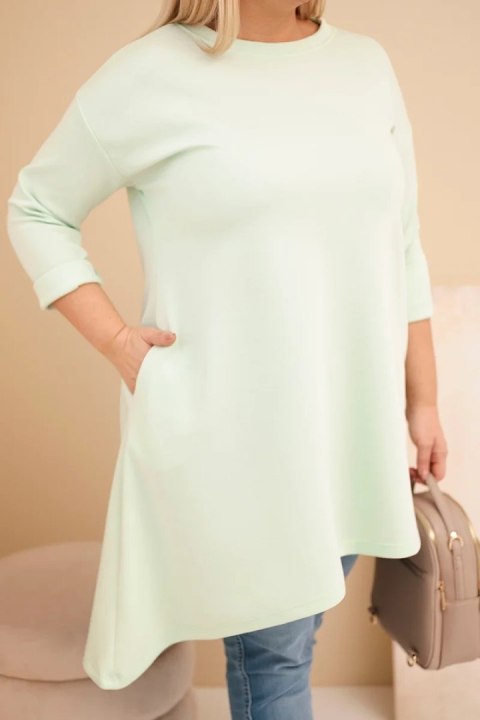 Sukienka damska Plus Size z wiskozy z luźnym fasonem i długim rękawem miętowa