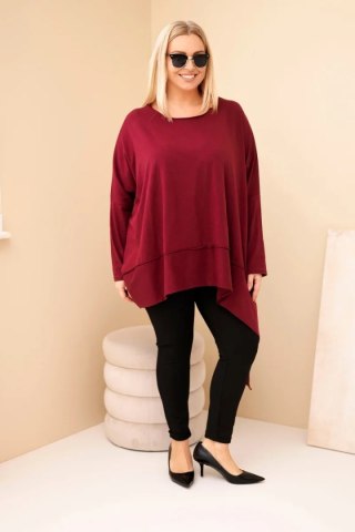 Tunika damska Plus Size z bawełny z asymetrycznym dołem bordowa