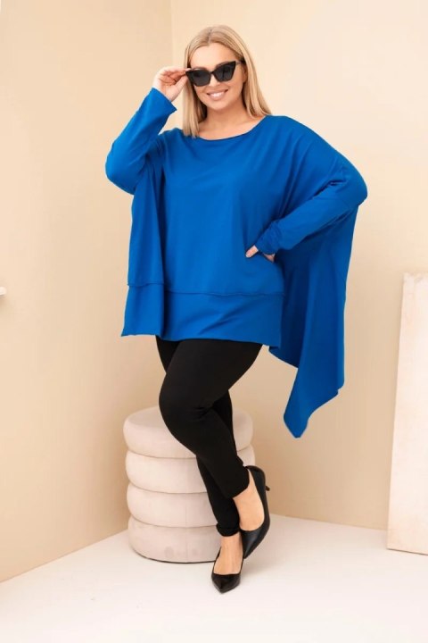 Tunika damska Plus Size z bawełny z asymetrycznym dołem chabrowa