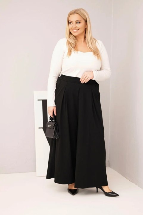 Spodnie damskie bawełniane Plus Size o szerokiej nogawce i luźnym kroju czarne