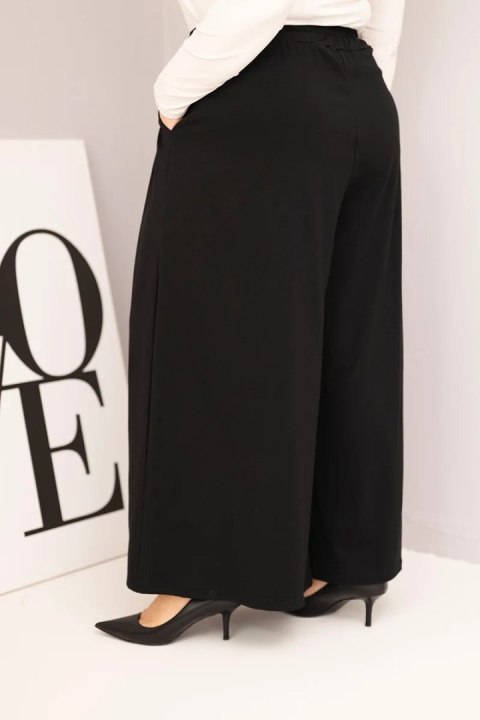 Spodnie damskie bawełniane Plus Size o szerokiej nogawce i luźnym kroju czarne