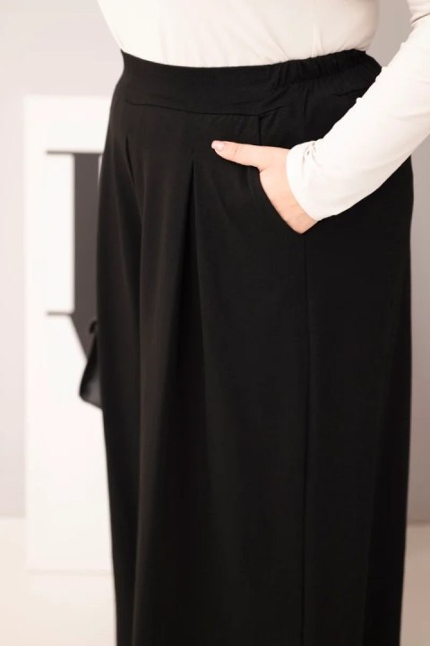 Spodnie damskie bawełniane Plus Size o szerokiej nogawce i luźnym kroju czarne
