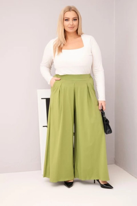 Spodnie damskie bawełniane Plus Size o szerokiej nogawce i luźnym kroju pistacjowe
