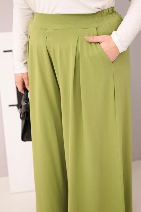 Spodnie damskie bawełniane Plus Size o szerokiej nogawce i luźnym kroju pistacjowe