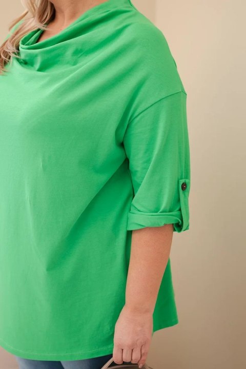 Bluzka damska Plus Size z bawełną o luźnym kroju z dekoltem wodnym jasno zielona