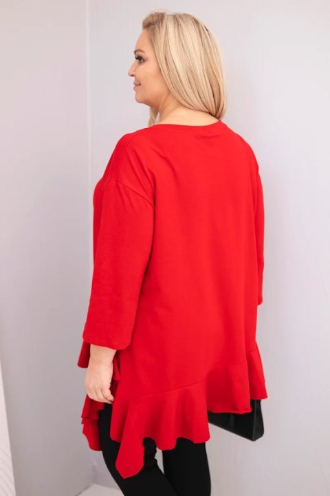 Bluzka damska Plus Size z bawełną z falbaną i rękawem podwijanym czerwona