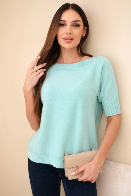 Sweter damski z wiskozy z krótkim rękawem miętowy