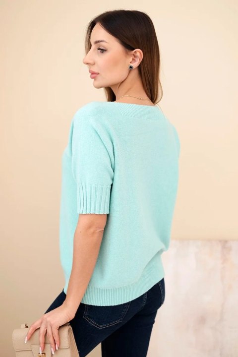 Sweter damski z wiskozy z krótkim rękawem miętowy