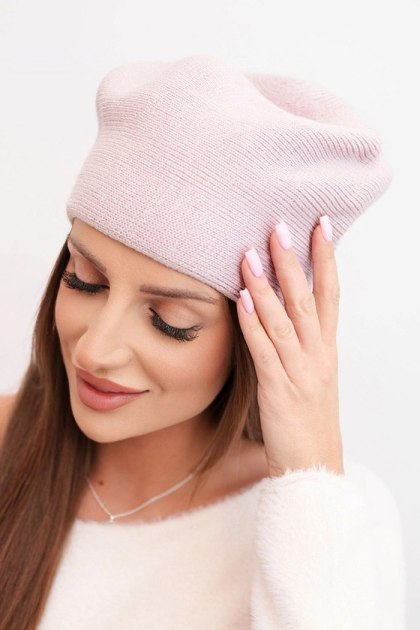 Czapka damska wełniana klasyczna gładka beanie K420 fioletowa