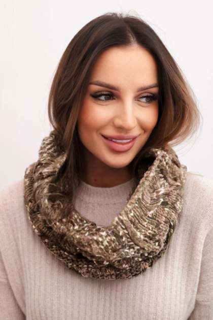 Komin damski wełniany miękki zimowy KN25 khaki+fango