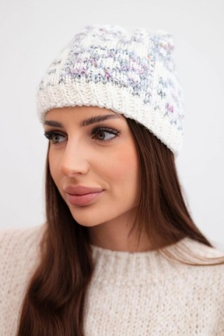 Czapka zimowa damska z kolorową przędzą i grubym ściągaczem K355 biały+ciemny szary+fioletowy