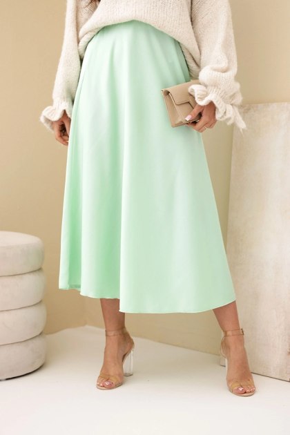 Spódnica damska wiskozowa rozkloszowana miętowa
