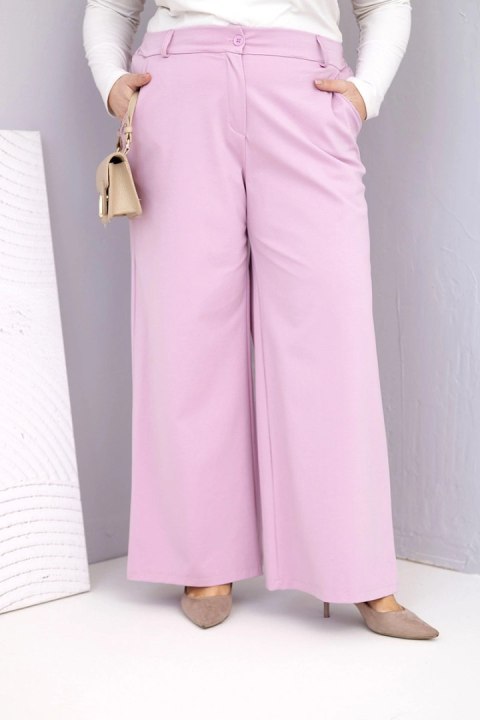 Eleganckie spodnie damskie Plus Size z szeroką nogawką i wysokim stanem – ciemny pudrowy róż