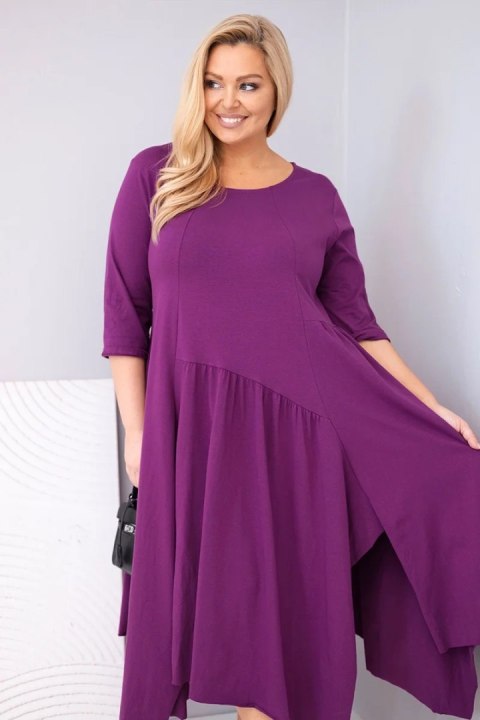 Sukienka damska bawełniana Plus Size z asymetrycznym dołem ciemno fioletowa