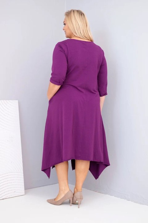 Sukienka damska bawełniana Plus Size z asymetrycznym dołem ciemno fioletowa