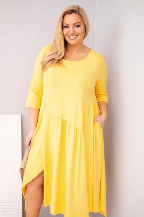 Sukienka damska bawełniana Plus Size z asymetrycznym dołem żółta