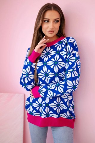 Sweter z geometrycznym motywem chabrowy