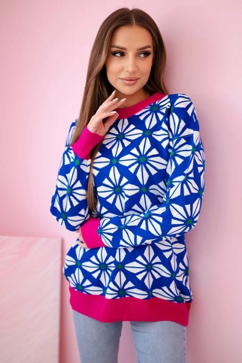 Sweter z geometrycznym motywem chabrowy