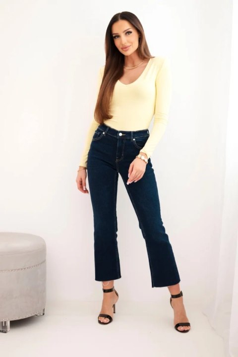 Bluzka damska z dekoltem V z długim rękawem żółta