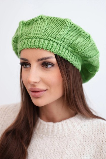 Czapka damska wełniana zimowa beret K414 zielona
