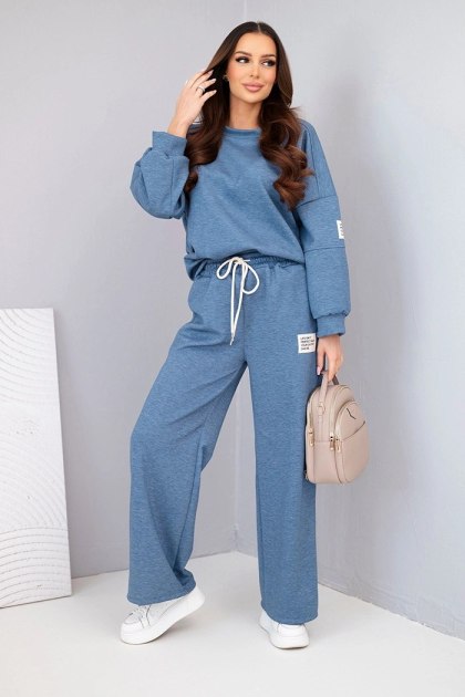 Komplet damski masełko bluza + spodnie jeansowy melanż