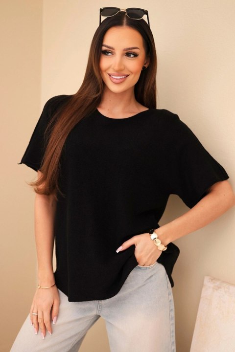 Elegancki czarny sweter damski z krótkim rękawem o swobodnym kroju typu oversize