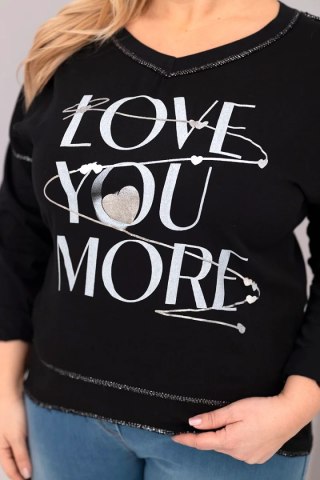 Bluzka damska Plus Size przecierana z napisem Love You More czarna