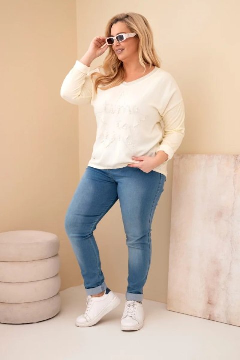 Bluzka damska Plus Size przecierana z napisem i perełkami żółty