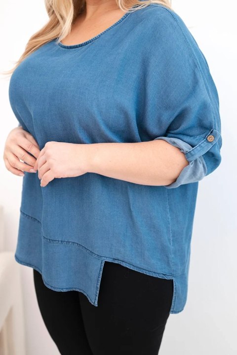 Bluzka damska Plus Size z lyocellu z asymetrycznym dołem jeansowa