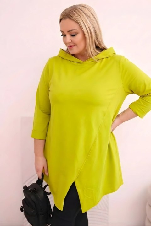 Bluzka damska bawełniana Plus Size asymetryczna z podwijanym rękawem oliwkowa