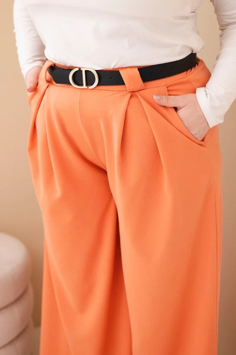 Spodnie damskie Plus Size wiskozowe z szeroką nogawką i paskiem morelowe