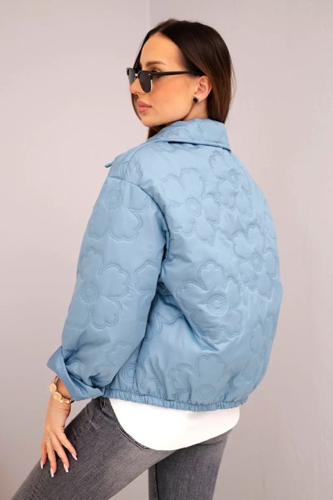 Kurtka damska wiosenna pikowana z kwiatowym wzorem jeansowa