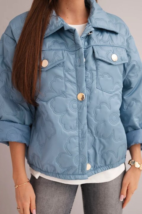 Kurtka damska wiosenna pikowana z kwiatowym wzorem jeansowa