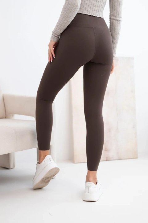 Legginsy damskie z wysokim stanem i elastycznym pasem brązowe