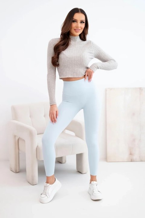 Eleganckie niebieskie legginsy damskie z wysokim stanem i szerokim pasem modelującym