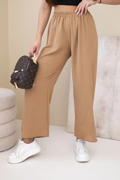 Spodnie z szeroką nogawką camelowe