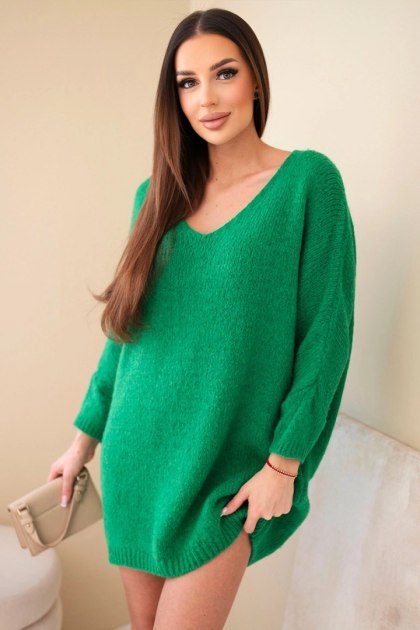 Sukienka damska Plus Size wełniana z dekoltem V zielona