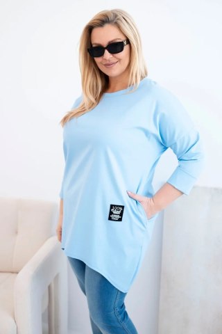 Bluzka damska Plus Size z dłuższym tyłem i długim rękawem niebieska