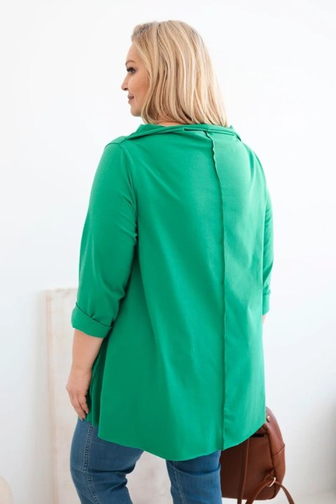Bluzka damska bawełniana Plus Size asymetryczna z podwijanym rękawem zielona