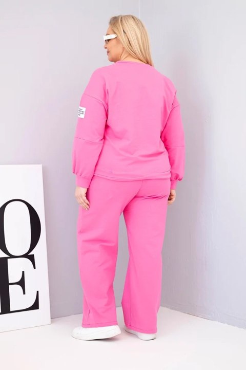 Różowy komplet damski Plus Size z szeroką nogawką