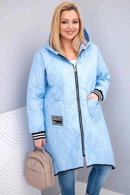 Kurtka damska Plus Size pikowana z kapturem i sportowymi mankietami niebieska