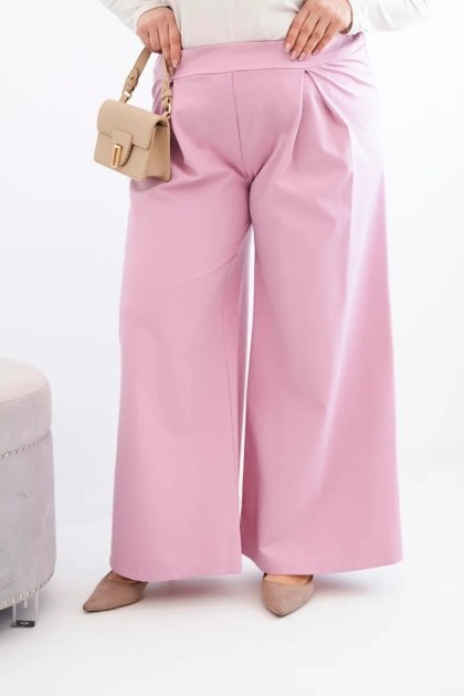 Spodnie damskie Plus Size z szerokimi nogawkami i plisowaniem jasno fioletowe