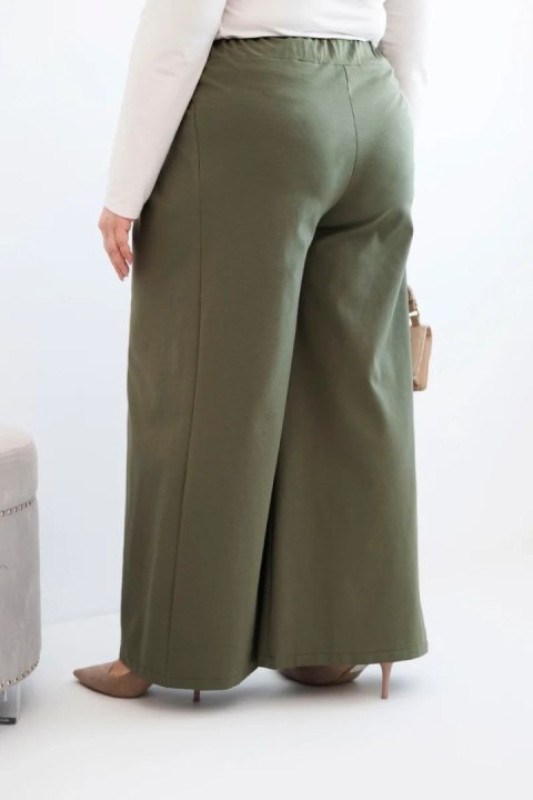 Spodnie damskie Plus Size z szerokimi nogawkami i plisowaniem khaki