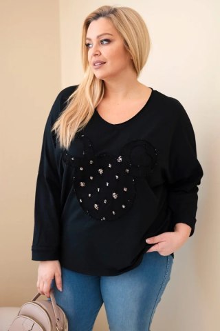 Bluzka damska bawełniana Plus Size z dekoltem V czarna