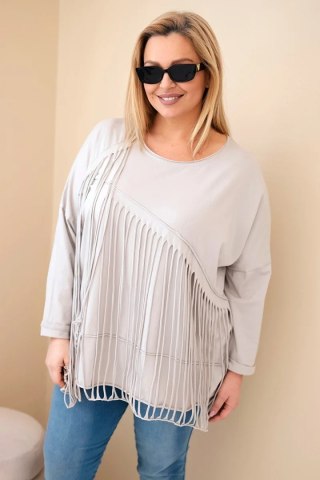 Bluzka damska bawełniana Plus Size z frędzlami beżowa
