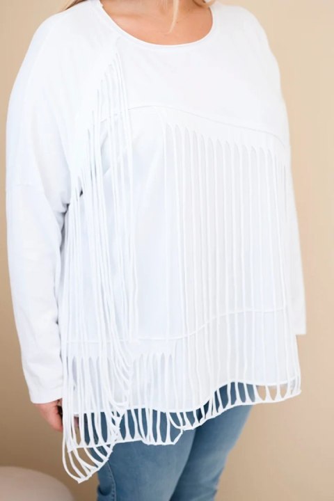 Bluzka damska bawełniana Plus Size z frędzlami biała