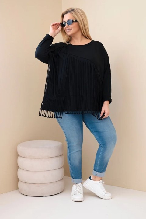 Bluzka damska bawełniana Plus Size z frędzlami czarna