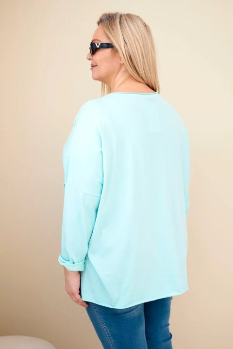 Bluzka damska bawełniana Plus Size z frędzlami miętowa