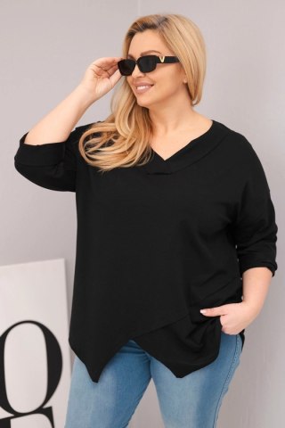 Bluzka damska bawełniana Plus Size z głębokim dekoltem V i asymetrycznym dołem czarna