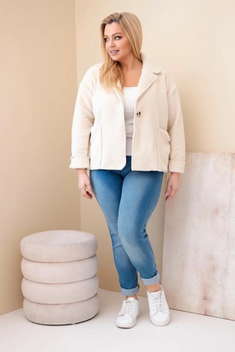 Beżowa kurtka damska Plus Size z wełnianą strukturą